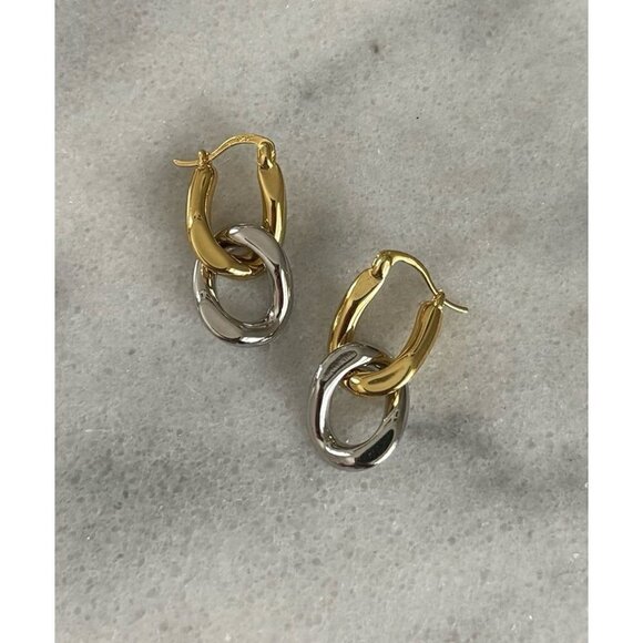 COPY - COPY - Sterling Silver Two Tone Gold Double Hoop Chunky Earrings Brand N… - Picture 1 of 3